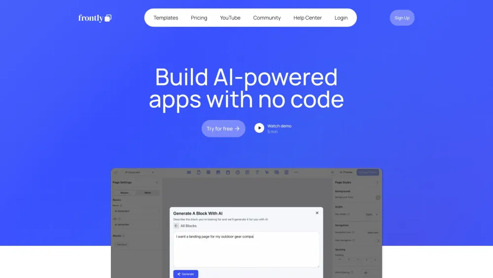 Frontly: AI Tool for No-Code SaaS App Creation