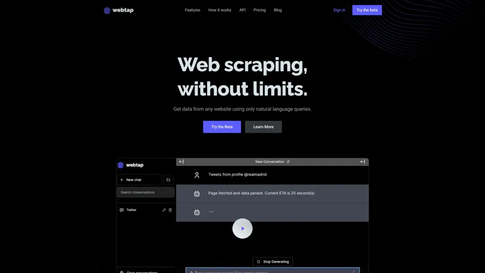 Webtap.ai Website screenshot