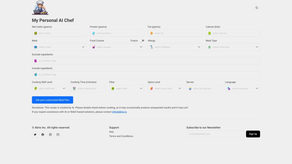 MyChef.live: AI Tool for Personalized Recipes