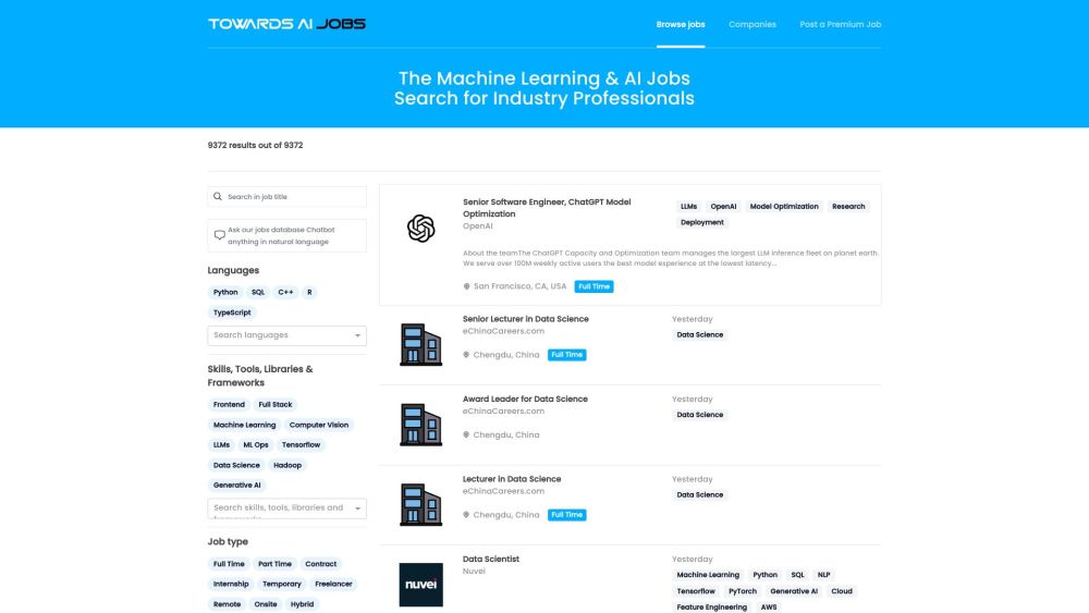 Jobs Search for ML Professionals with LLM/RAG Chat Model: AI Tool