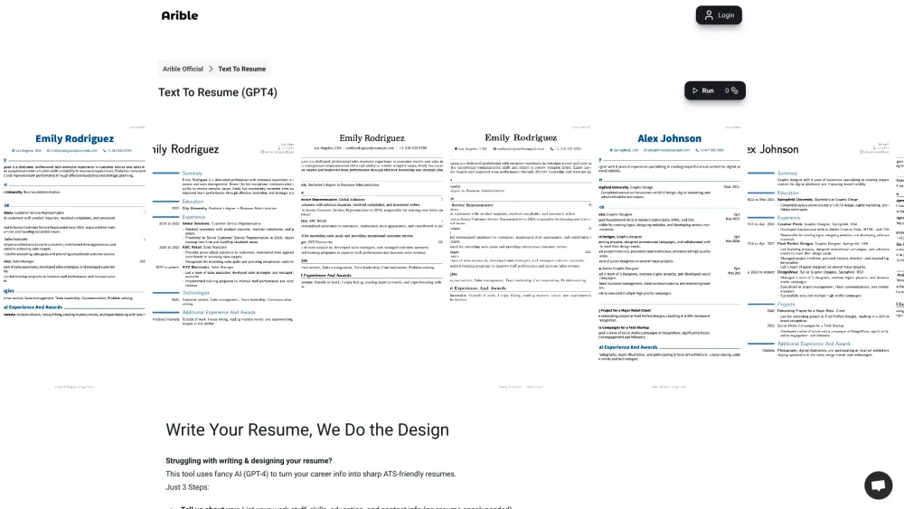 Text To Resume - Arible: AI Tool for Stylish Resumes