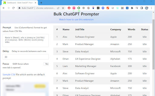 Bulk ChatGPT Prompter - Chrome Extension: AI Tool for Uploading & Managing Multiple Prompts
