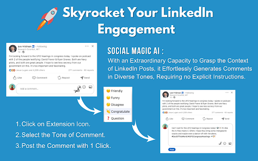 Social Magic - Chrome Extension: AI-driven LinkedIn engagement booster