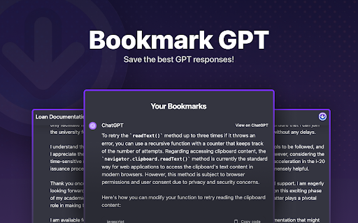 Bookmark GPT - Chrome Extension: AI Tool for Saving & Organizing GPT Chat Responses