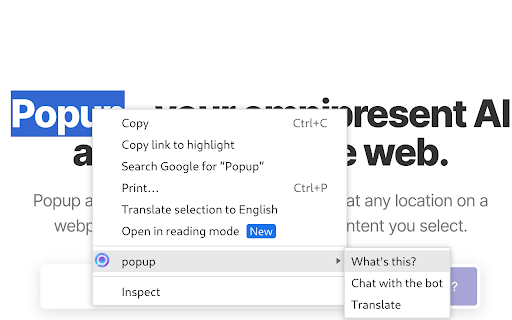 Popup - Chrome Extension: AI Tool for Seamless Browsing