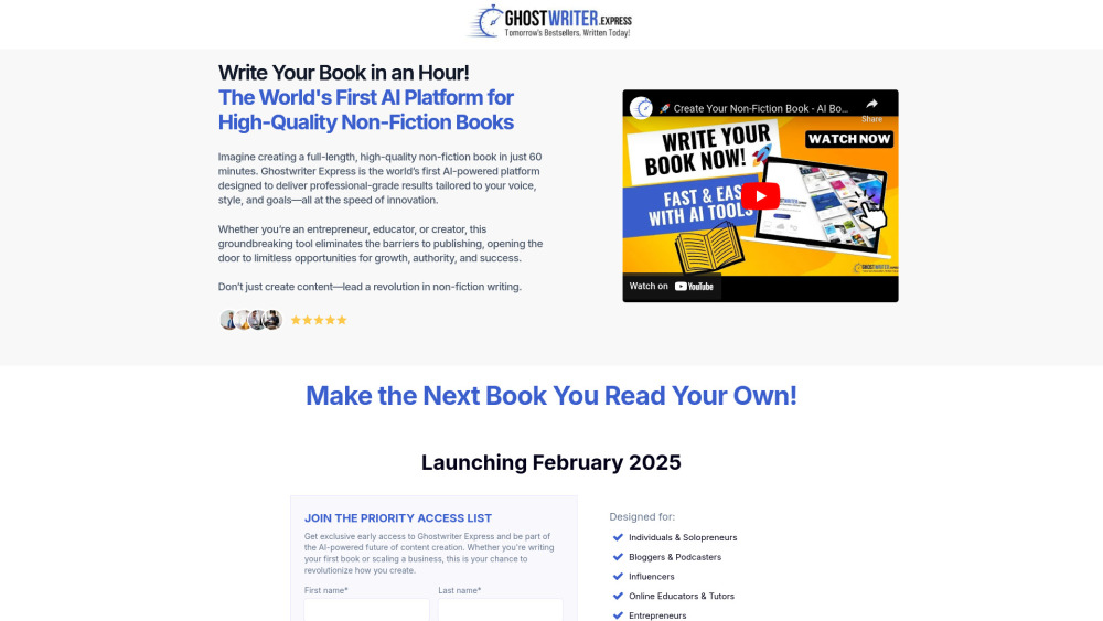 Ghostwriter Express: AI Tool for Rapid Book Creation