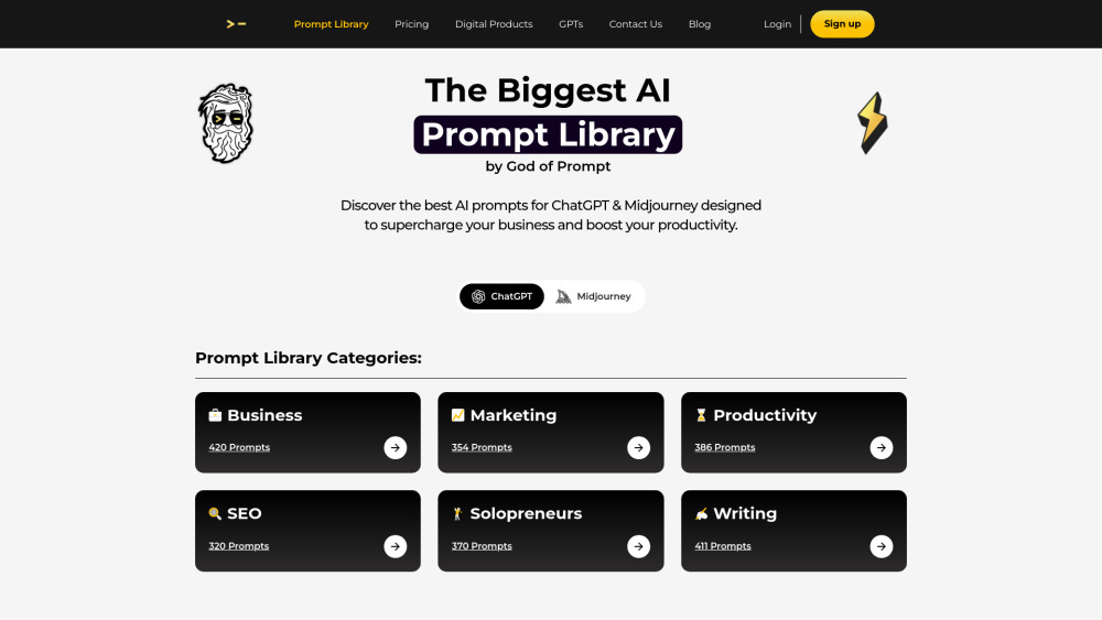 AI Prompt Library by God of Prompt: Boost Productivity with AI Tool for Business Success
